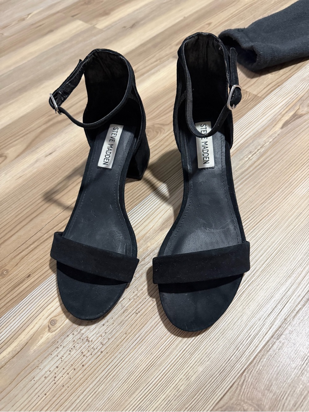 Steve Madden Black Suede Ankle-Strap Block Heel Sandals